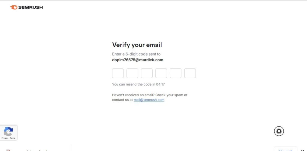 Verifying Email for Login in Semrush