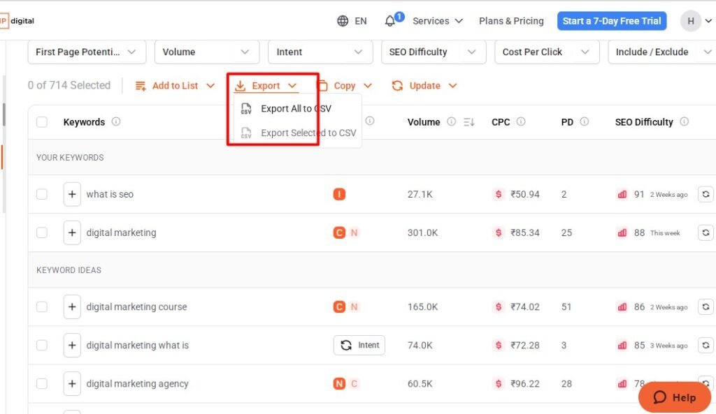 download keyword sheet