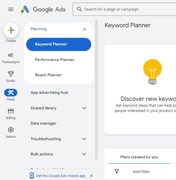Select Keyword Planner Tool in Google Ad Word