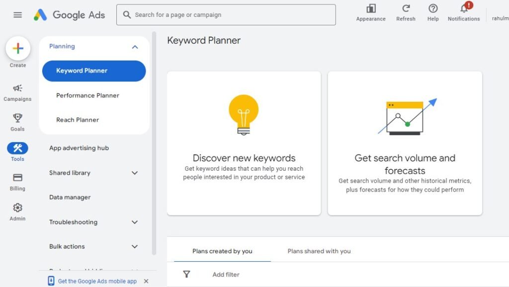Get search volume and forecasts OR new keyword research