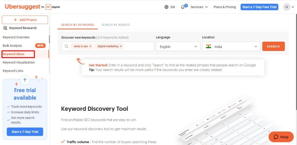 keyword ideas of ubersuggest
