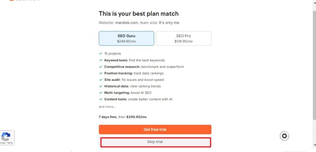 Choose Your Plan for Keyword Research in Semrush